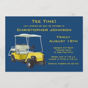 Navy Gold Golf Cart Retirement Party Invitation