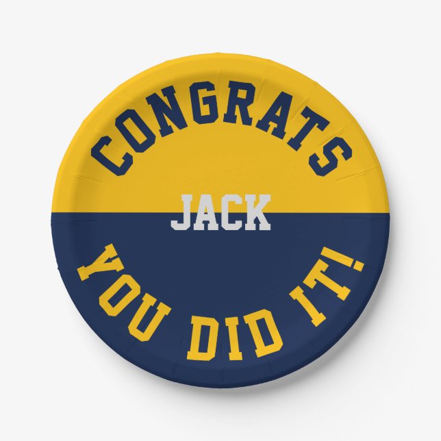 Navy & Gold Graduation Congrats - You Did It Paper Plate (Front)