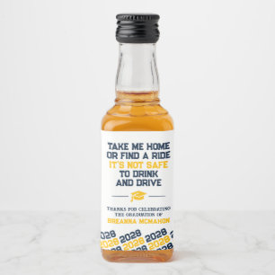 Navy & Gold Graduation Don't Drink & Drive Mini Liquor Bottle Label