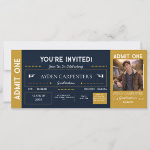 Navy & Gold Graduation Faux Ticket    Invitation