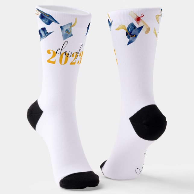 Navy & Gold | Graduation Grad Year Monogram Socks (Angled)