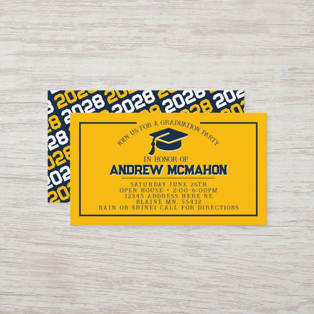 Navy & Gold Graduation Mini Graduation Invites (Navy Blue & Yellow Gold Mini Graduation Invites for Friends, Team Mates or as Inserts!)