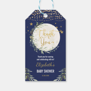 Navy Gold Greenery Moon Twinkle Star Shower Favour Gift Tags