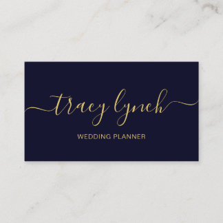 Navy Gold  Handwritten Script Calligraphy Business Card