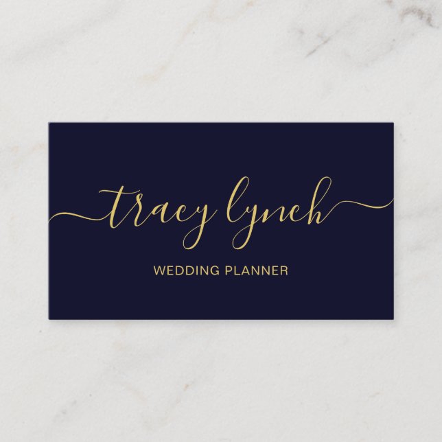 Navy Gold  Handwritten Script Calligraphy Business Card (Front)