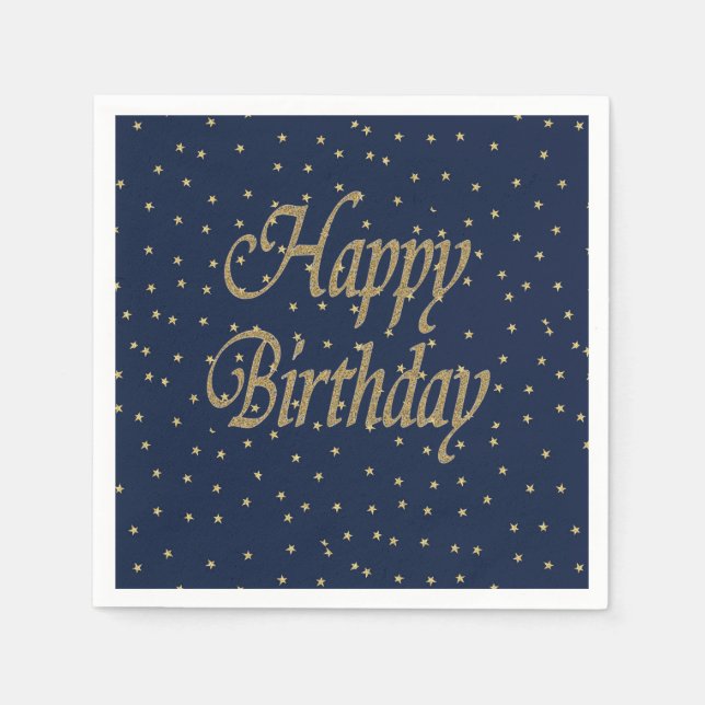 Navy Gold  Happy Birthday Napkin (Front)