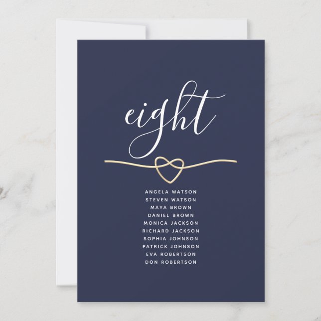 Navy Gold Heart Elegant Wedding Seating Chart (Front)
