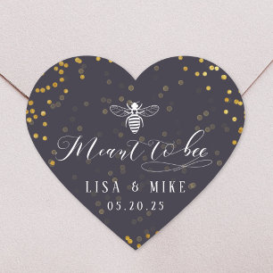 Navy Gold Heart Meant to Bee Honey Wedding Favour Sticker