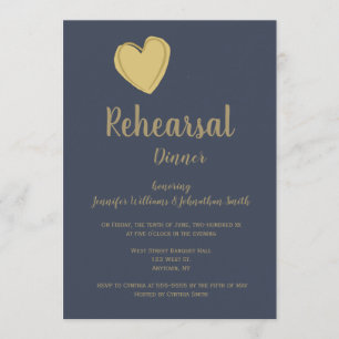 Navy gold heart rehearsal dinner invitations