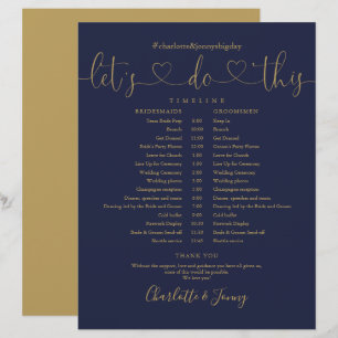 Navy Gold Heart Script Wedding Schedule Timeline
