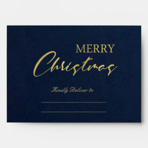 NAVY GOLD HOLLY BERRIES MERRY CHRISTMAS PHOTO ENVELOPE