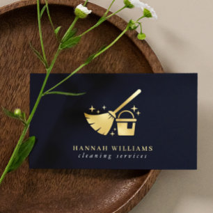 Navy & Gold House Cleaning Services Business Card