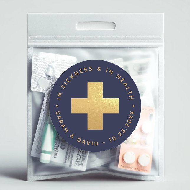 Navy & Gold In Sickness and in Health Hangover Kit Classic Round Sticker (Creator Uploaded)