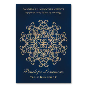 Navy Gold Indian Style DIY Tent Place Card