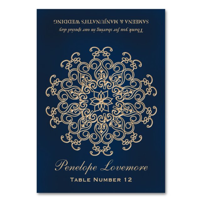 Navy Gold Indian Style DIY Tent Place Card (Front)