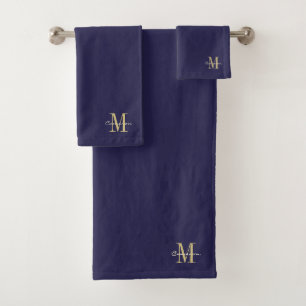  Navy Gold Initial and Name Personalized Bath Towel Set