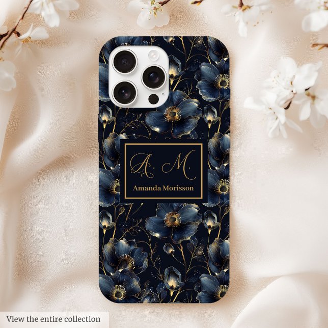 Navy Gold iPhone Case Sweet Sixteen Floral Design (Navy Gold iPhone Case Sweet Sixteen Floral Design)