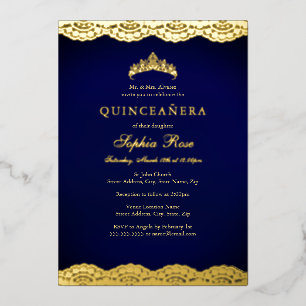 Navy Gold Lace Tiara Quinceanera Foil