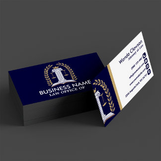 Navy Gold Laurel Scale of Justice Lawyer Business Card
