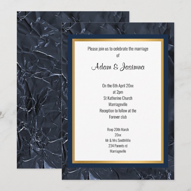 NAVY GOLD LAYERED FOIL LOOK WEDDING INVITATION (Front/Back)