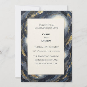 Navy Gold Leaf Wedding Invitation