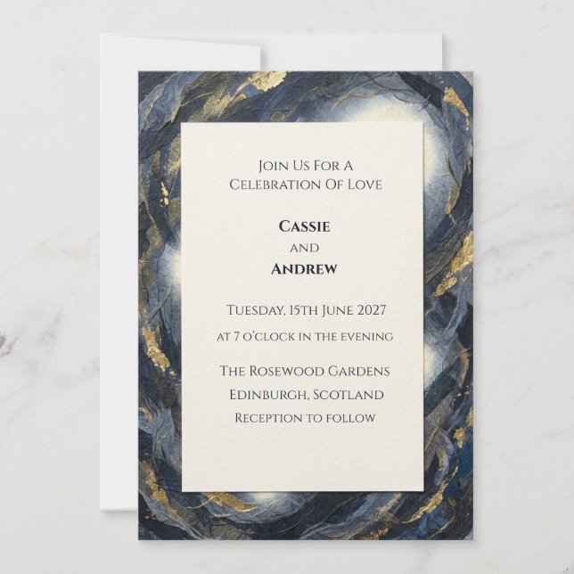 Navy Gold Leaf Wedding Invitation (Front)