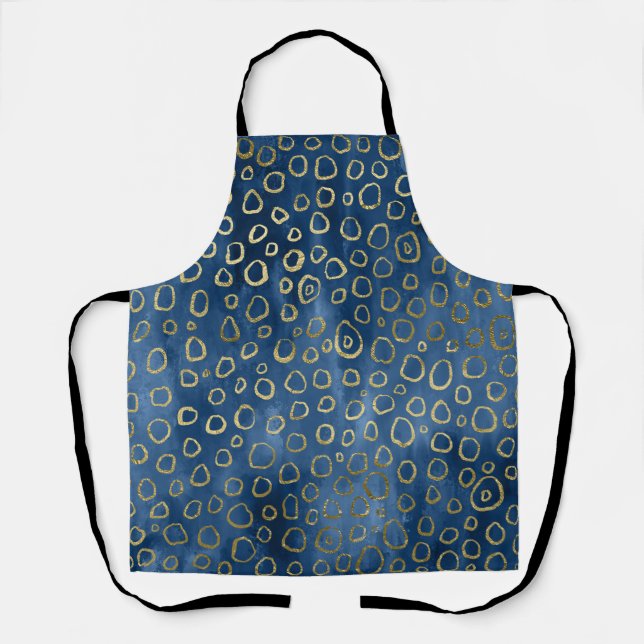 Navy Gold Leopard Print Apron (Front)