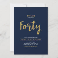 Navy & Gold Lettering Forty 40th Birthday Party