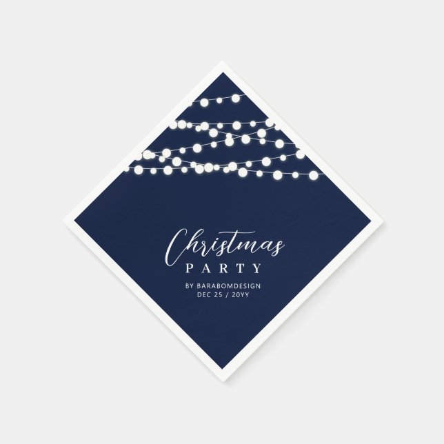 Navy & Gold Lights Merry Christmas Holiday Party Napkin (Corner)