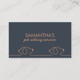 Navy Gold Line Art Dog Cat Pet Sitter Business Card