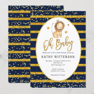 Navy Gold Lion Oh Baby Baby Shower Invitation