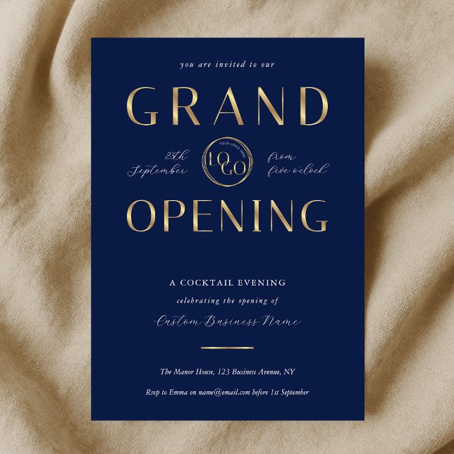 Navy & Gold Logo Business Grand Opening Corporate Invitation (Creator Uploaded)