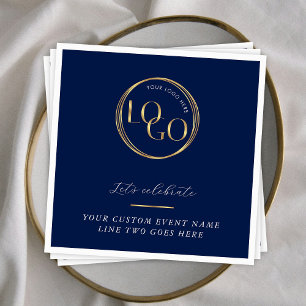 Navy & Gold Logo Corporate Business Event Branded Napkin