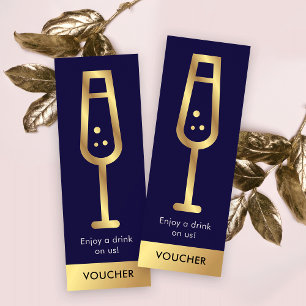 Navy & Gold Logo Elegant Event Free Drink Voucher Mini Business Card
