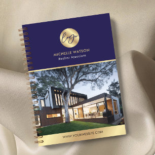 Navy & Gold Logo Elegant Real Estate Broker Photo Notebook