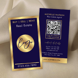 Navy & Gold Logo Modern Notary Real Estate QR Code Business Card