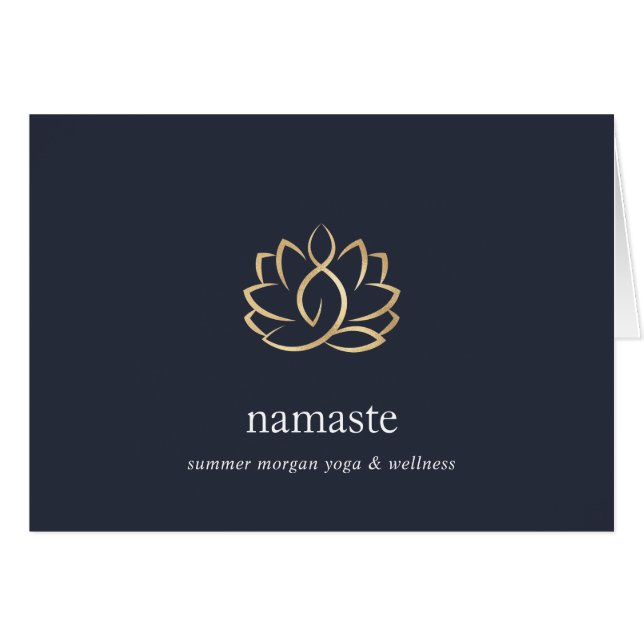 Navy & Gold Lotus Flower Logo Note Cards (Front Horizontal)