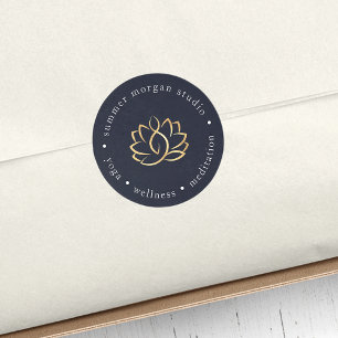 Navy & Gold Lotus Logo   Yoga Wellness Spa Classic Round Sticker