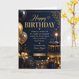 Navy Gold Luxury Happy Birthday Card