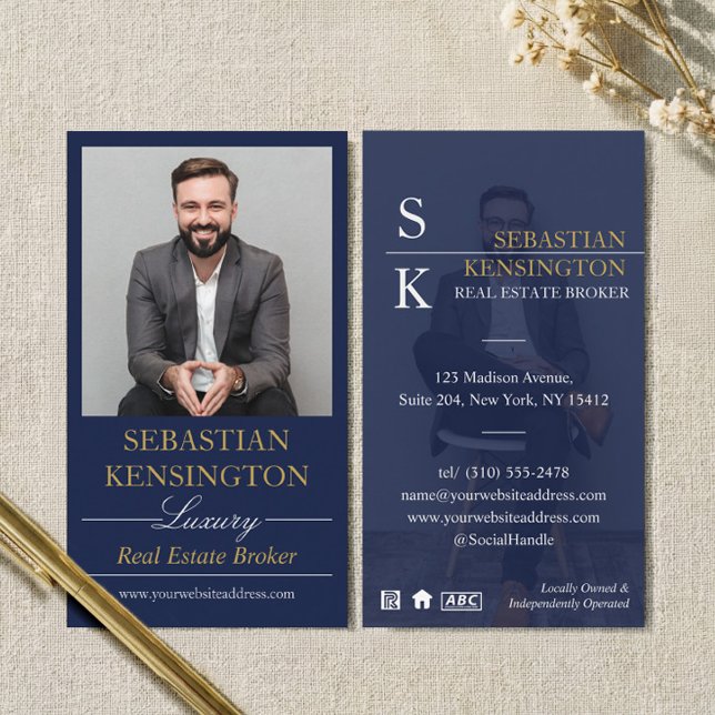 Navy Gold Luxury Real Estate Broker Professional Business Card (Navy Gold Luxury Real Estate Broker Professional Business Card)