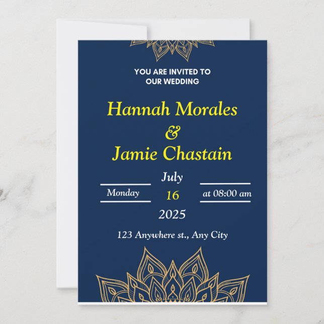 Navy & Gold Mandala – Elegant Wedding Invitation (Front)