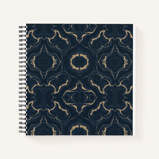Navy Gold Marble Abstract Luxury Notebook (Front)