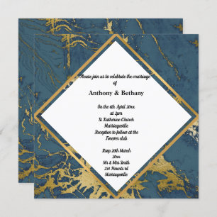Navy Gold Marble Inspired Abstract Gold 2 Wedding  Invitation