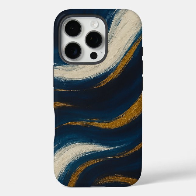 Navy Gold Marble Wave Phone Case (Back)