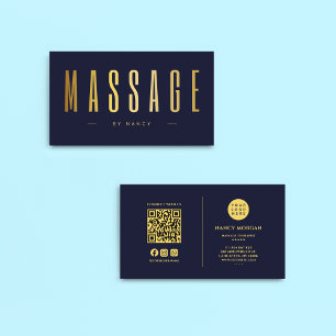 Navy & Gold Massage Therapist QR Code And Logo Business Card