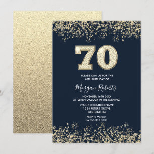 Navy & Gold Mens Womans 70th Birthday Party Invitation
