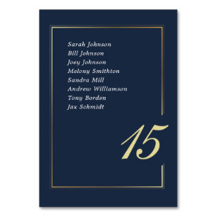 Navy Gold Minimal Border Script Typography Wedding Table Number