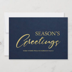 NAVY GOLD MINIMAL CALLIGRAPHY SEASONS GREETINGS HOLIDAY CARD
