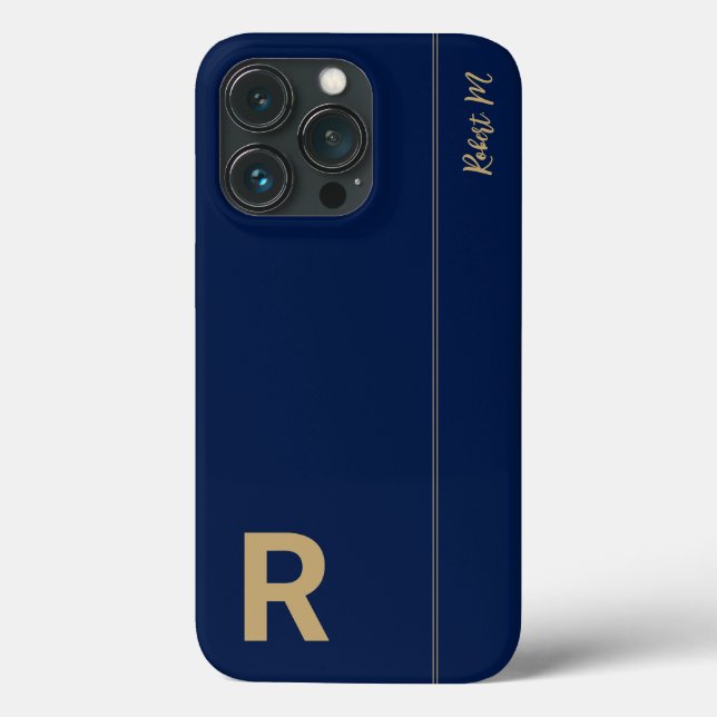 Navy & Gold Minimal Modern Initial Monogram Case-Mate iPhone Case (Back)