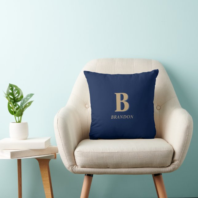 Navy & Gold | Minimal Modern Initial Monogram Name Cushion (Chair)